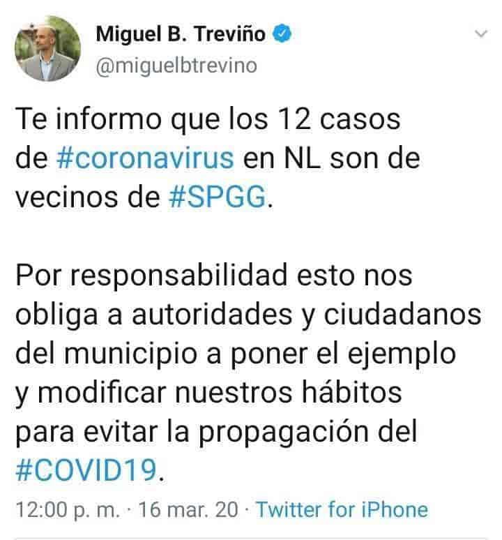 Exhibe Miguel Treviño a ciudadanos con coronavirus