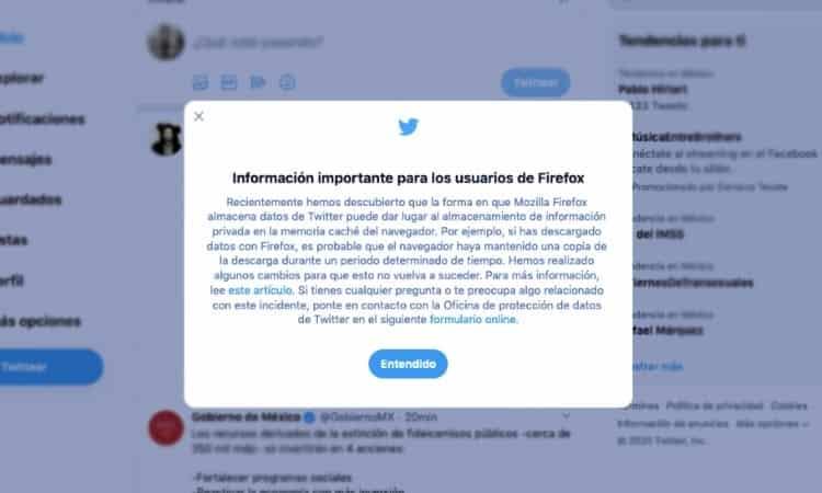 Twitter señala que Firefox almacena datos de usuarios