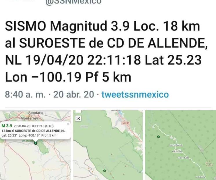 Reportan sismo en Allende