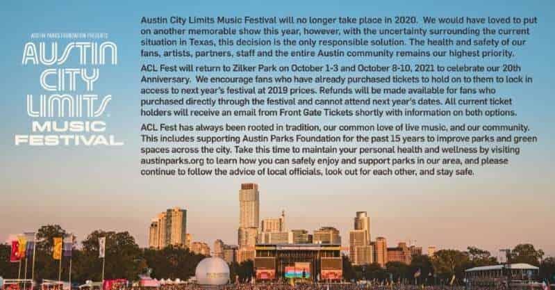 Cancelan por pandemia festival musical ‘Austin City Limits