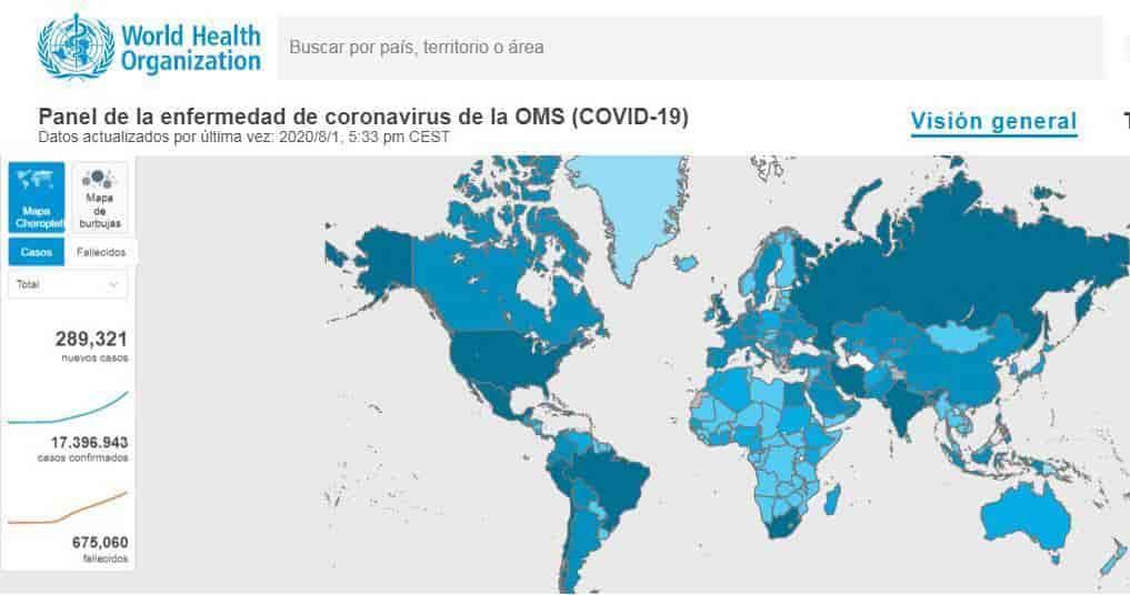 OMS registra más de 17 millones de contagios de Covid-19