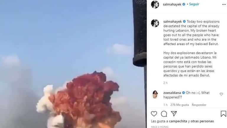 Lamenta Salma Hayek explosiones en Beirut