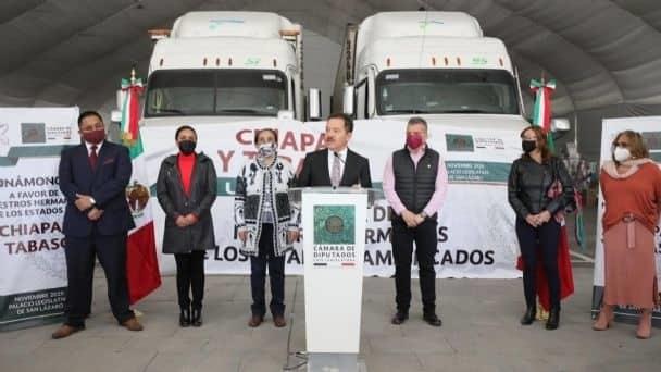 Diputados envían 28 toneladas de apoyo a Tabasco y Chiapas