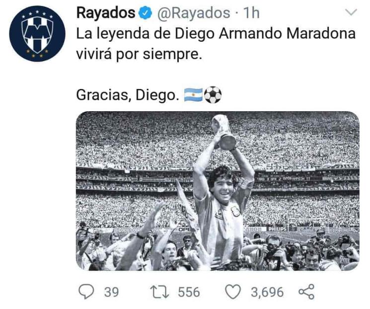 Lamentan en Tigres y Rayados muerte de Maradona