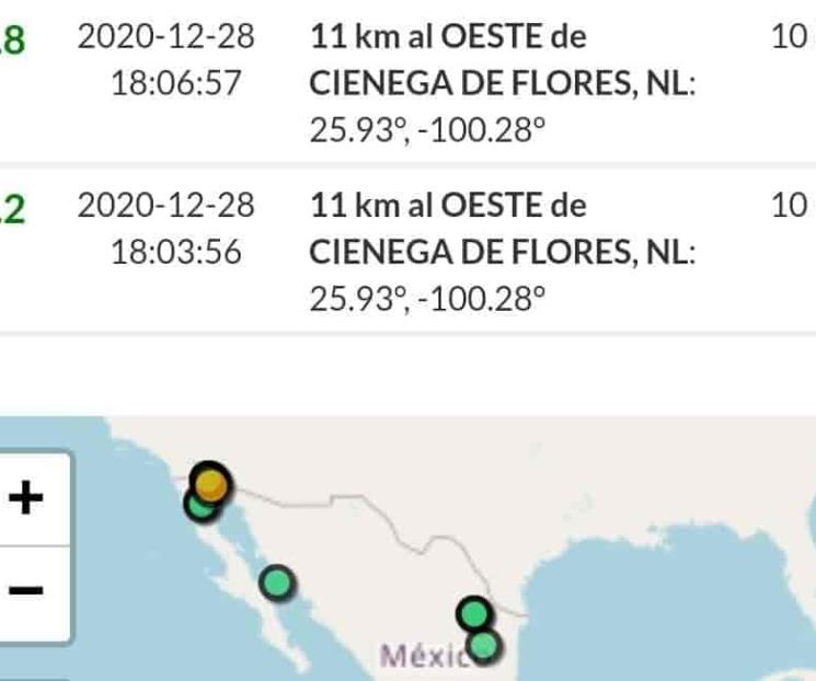 Se registran dos sismos en Ciénega