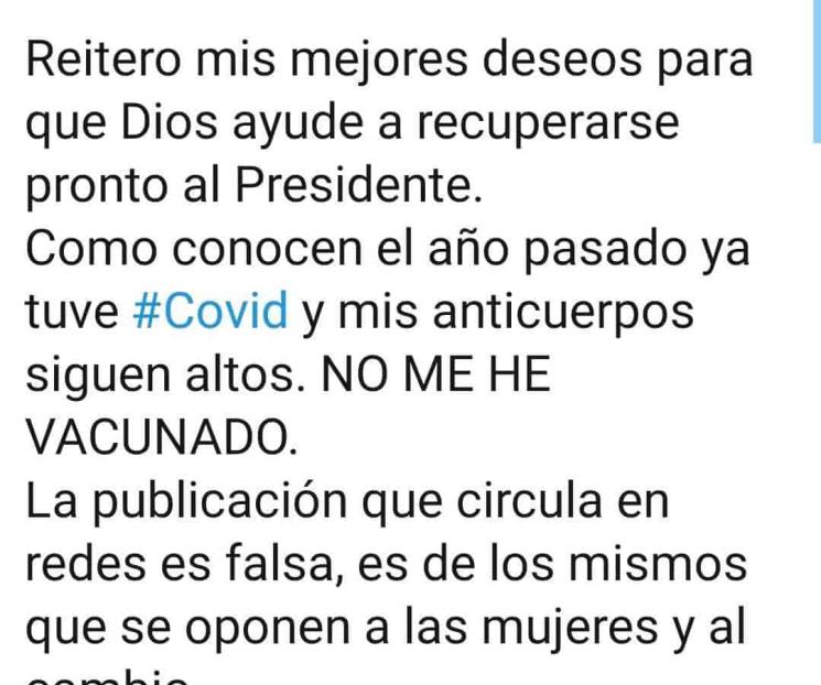 Desmiente Clara Luz haber sido vacunada contra COVID-19
