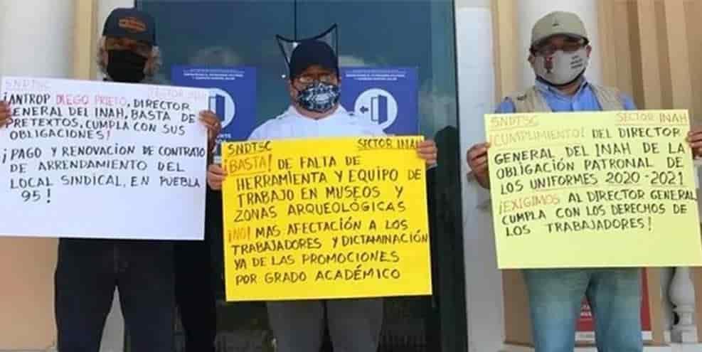 Protestan trabajadores del INAH en Yucatán