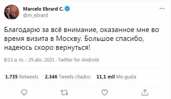 Marcelo Ebrard publica tuit en ruso y reaccionan en redes