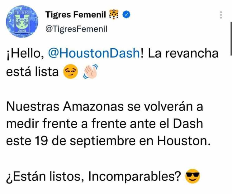 Jugará Tigres Femenil ante Houston Dash en septiembre