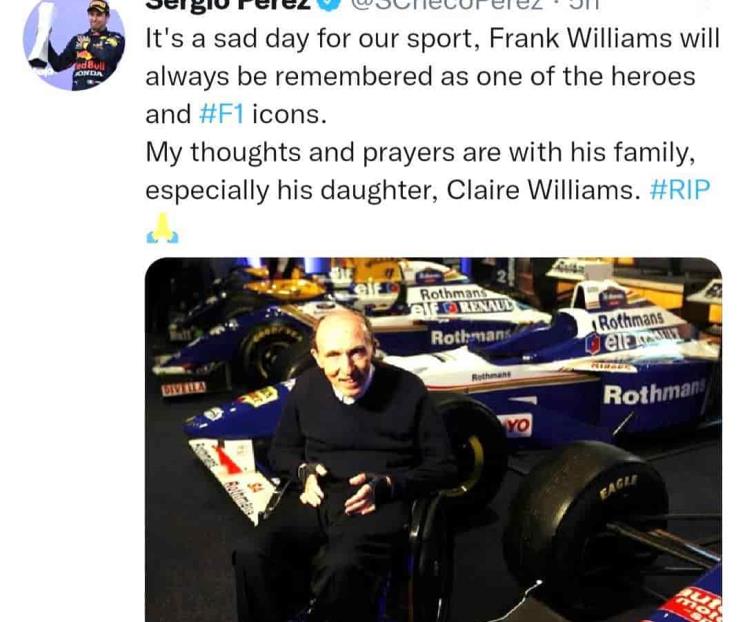 Lamenta Checo Pérez muerte de Frank Williams