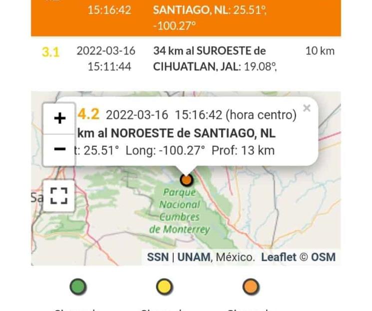 Se registra temblor en el municipio de Santiago