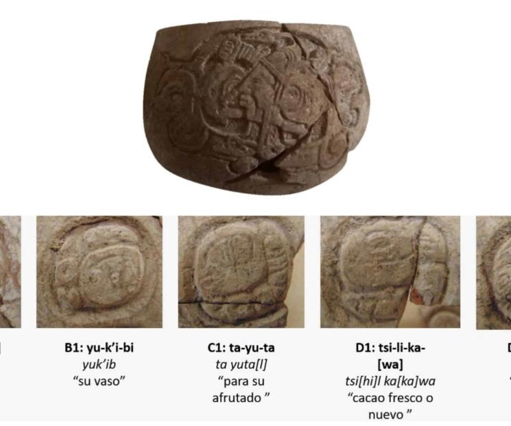 Descifran jeroglíficos de vasija hallada en obras