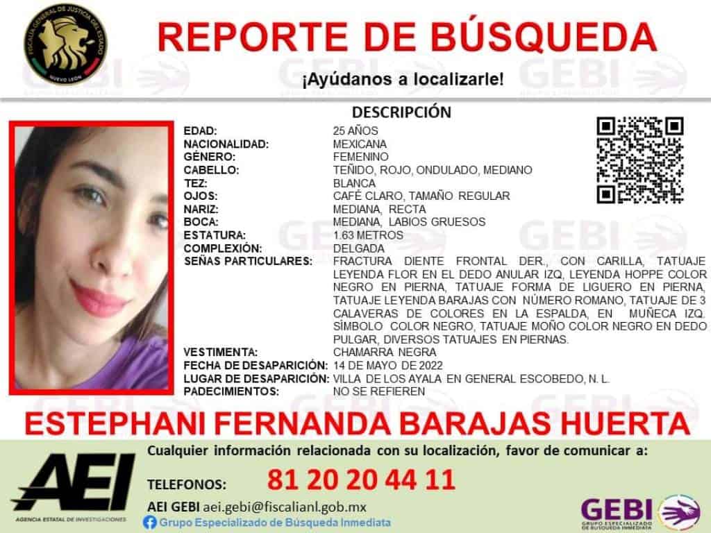 La FGJ del Estado, solicitara a sus homólogos de Baja California, informes, sobre la presunta ubicación sin vida de una jovencita que estaba desparecida en el municipio de Escobedo