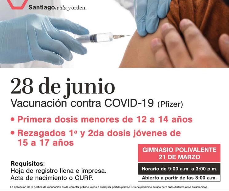 Vacunarán el 28 de junio contra Covid a menores en Santiago