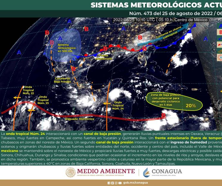 Onda Tropical generará lluvias en Chiapas, Oaxaca, Tabasco