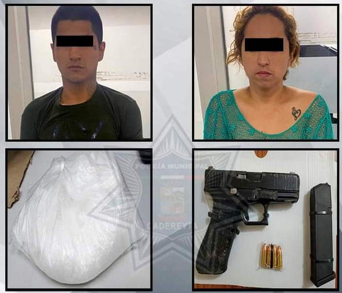 Detuvieron a una pareja por encontrarles drogas y un arma de fuego en Cadereyta