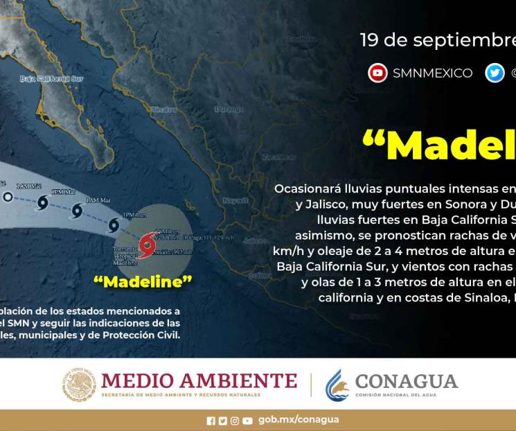 Tormenta Madeline provocará lluvias intensas en 6 estados