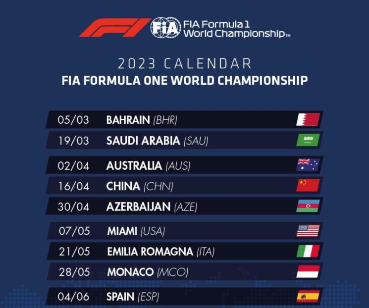 Confirma FIA calendario de Fórmula 1 para 2023