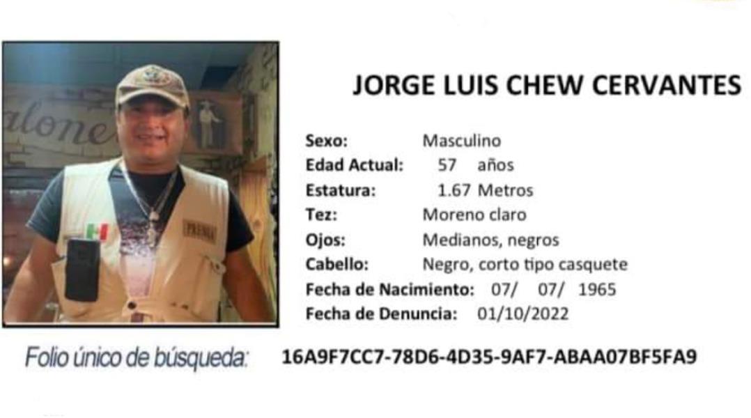 Desaparece el reportero Jorge Luis Chew