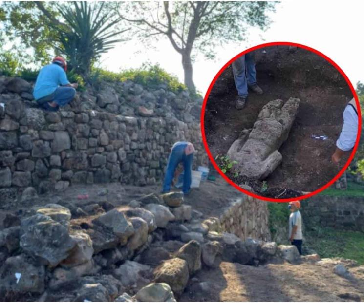 Encuentran escultura de piedra caliza en Oxkintok, Yucatán