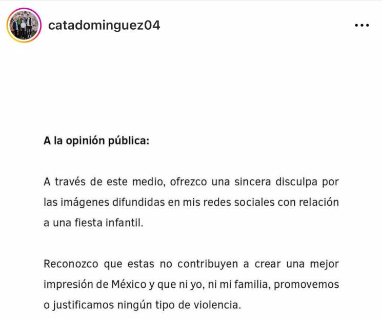 Se disculpa Cata Domínguez por narcofiesta de su hijo