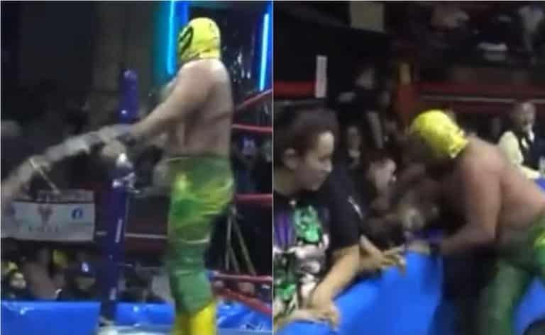 Luchador golpea a fanático que le aventó cerveza
