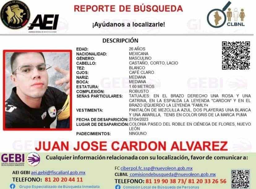Un joven que se encontraba desparecido desde el pasado mes de abril, fue encontrado sin vida, en un predio del municipio de Ciénega de Flores