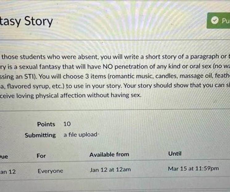 Exhiben a escuela en Oregon por tarea sobre fantasía sexual