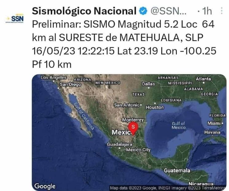 Reportan sismo de 5.0 en San Luis; tiembla en Nuevo León