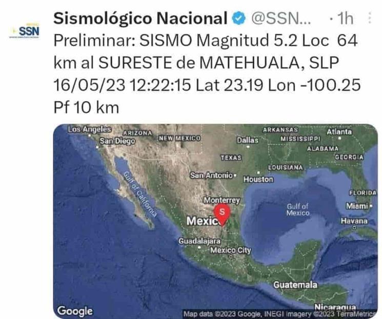 Se siente en municipios del sur sismo registrado en SLP