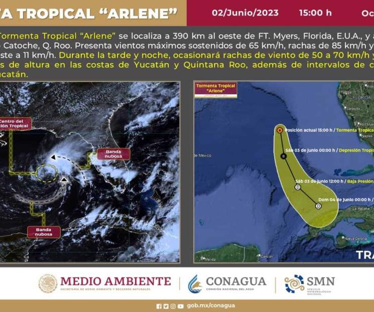 Tormenta tropical Arlene afectará a Yucatán y Quintana Roo
