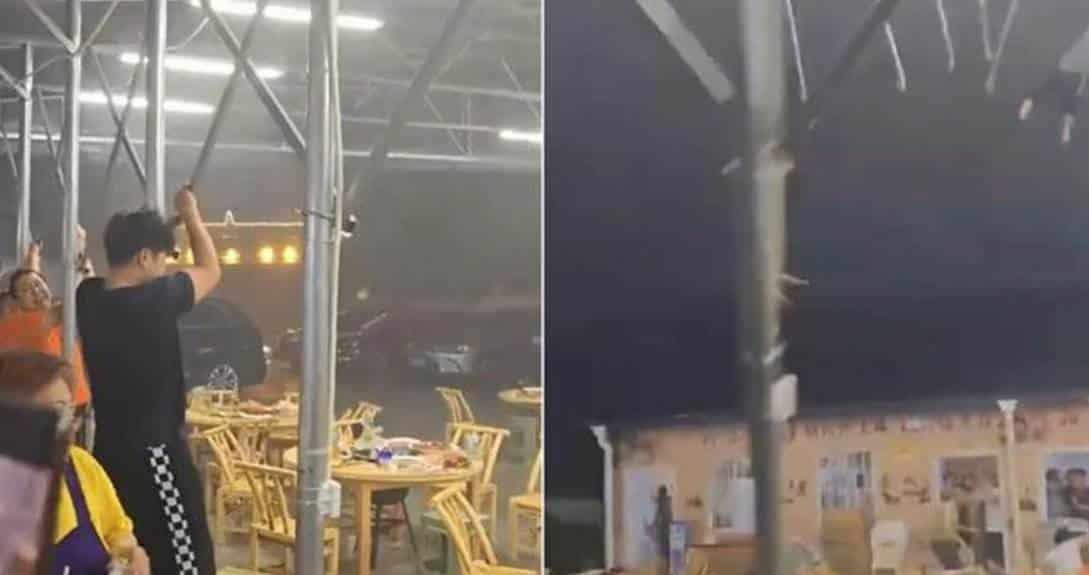 Fuerte viento levanta el techo de un restaurante en China