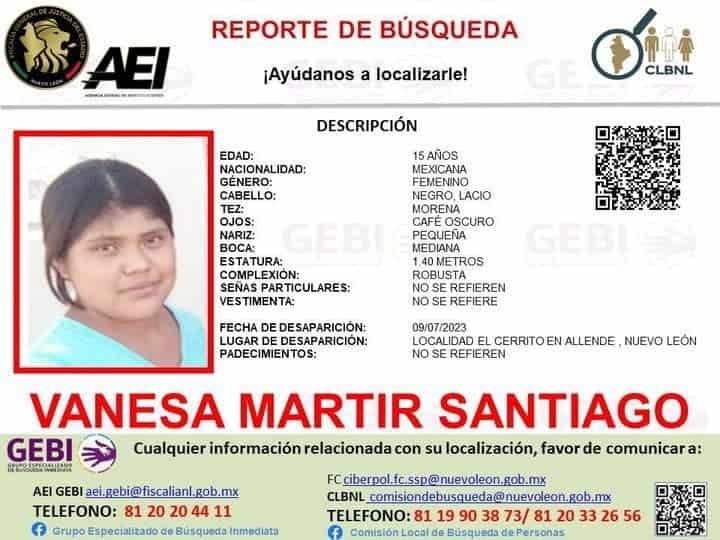 Elementos del Grupo Especializado en Búsqueda Inmediata, indagan el paradero de una jovencita de 15 años, que desapareció en una zona ejidal del municipio de Allende, Nuevo León.