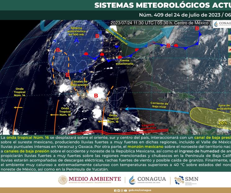 Onda tropical 16 provocará lluvias intensas en Oaxaca