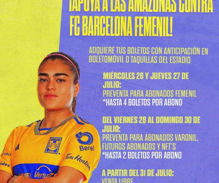 Arranca preventa para Tigres Femenil vs Barcelona