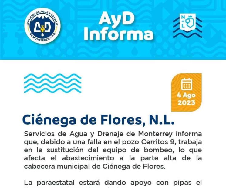 Informa AyD cortes en Ciénega de Flores