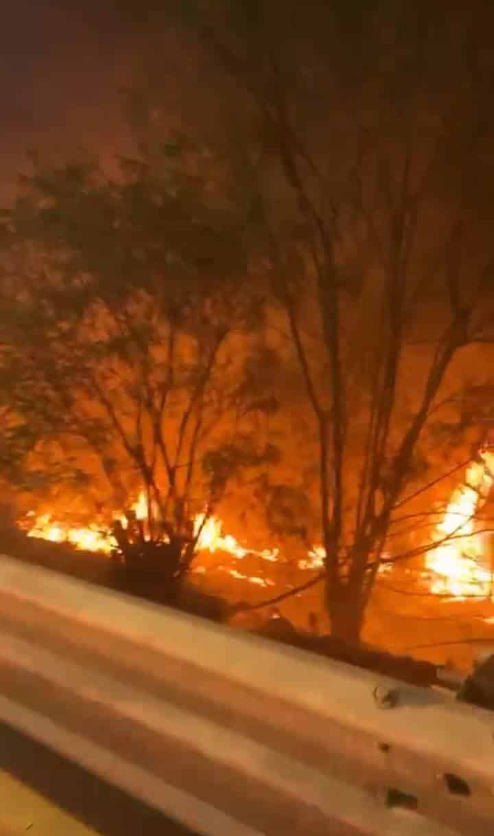 El incendio de maleza en el lecho del Río Santa Catarina, movilizó a elementos de Protección Civil y Bomberos de Nuevo León, en Constitución y Félix U. Gómez, la madrugada de ayer en el centro de Monterrey.