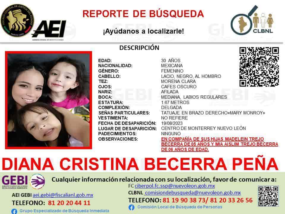 La Fiscalía General de Justicia del Estado, informó que se logró localizar con vida, al ama de casa y sus dos hijas, que se encontraban desaparecidas en Monterrey.