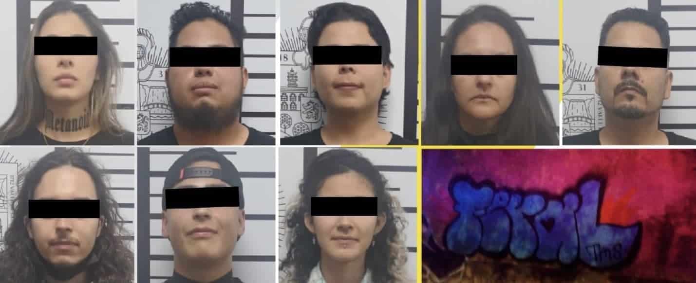 Cuando grafiteaban una propiedad en Los Cavazos, cinco hombres y tres mujeres fueron detenidas por Policías de la Secretaría de Seguridad Pública y Vialidad de Santiago.