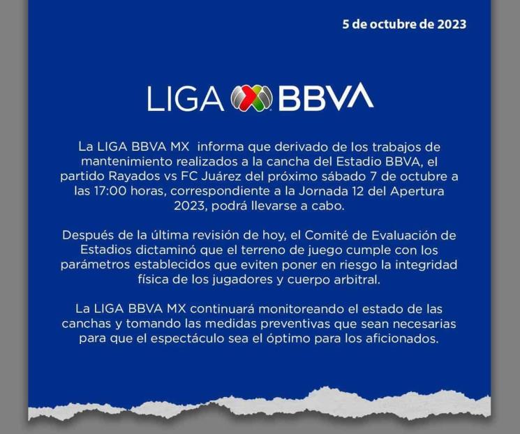Cancha del BBVA, lista para el Rayados vs Bravos: Liga MX