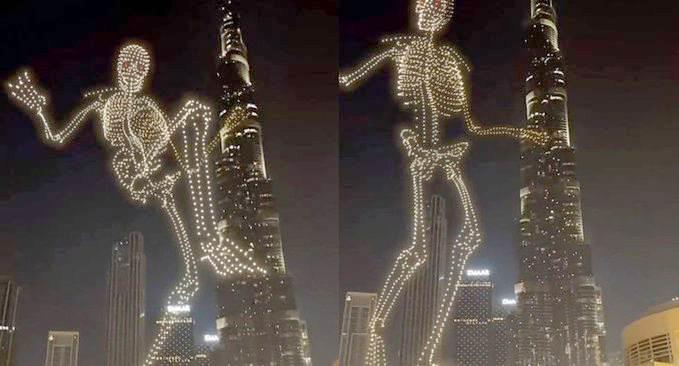 Esqueleto de drones invade calles de Dubái por Halloween