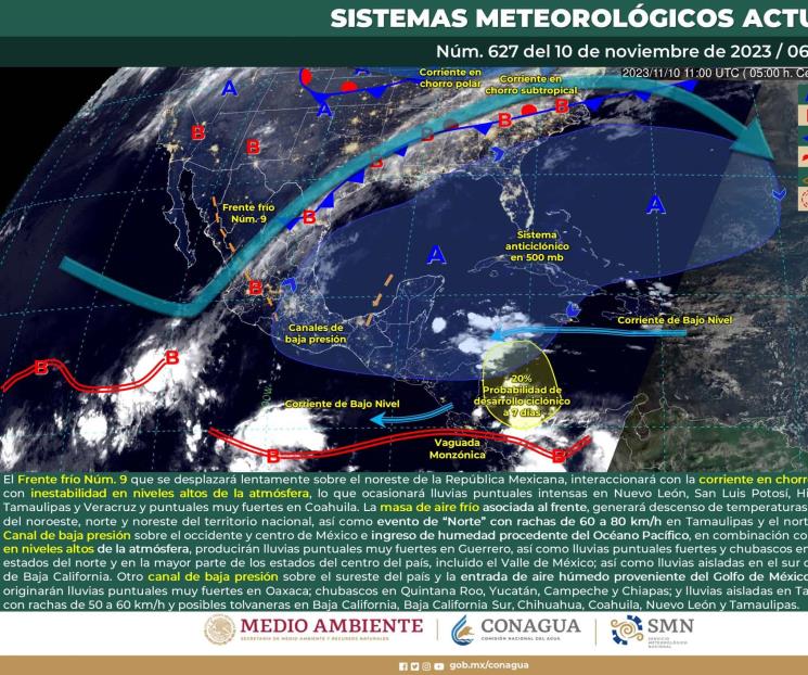 Frente frío 9 ocasionará lluvias y heladas en México