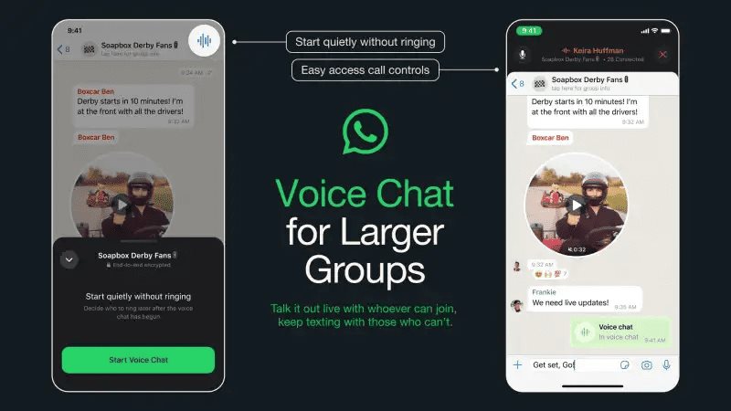 WhatsApp lanza sus nuevos chats de voz para grupos grandes