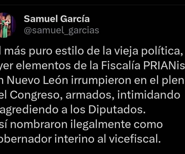 Y acusa Samuel a Fiscalía de zafarrancho en Congreso