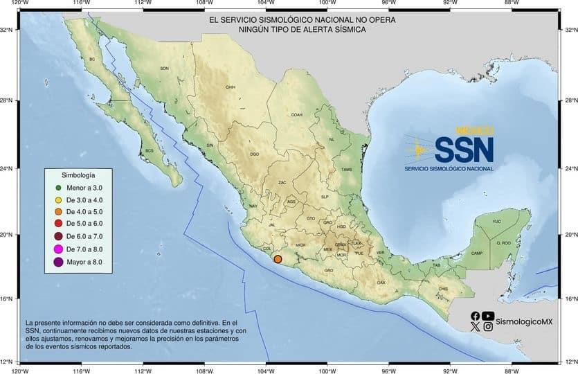 Reportan sismos de magnitud 4 en Michoacán y Veracruz