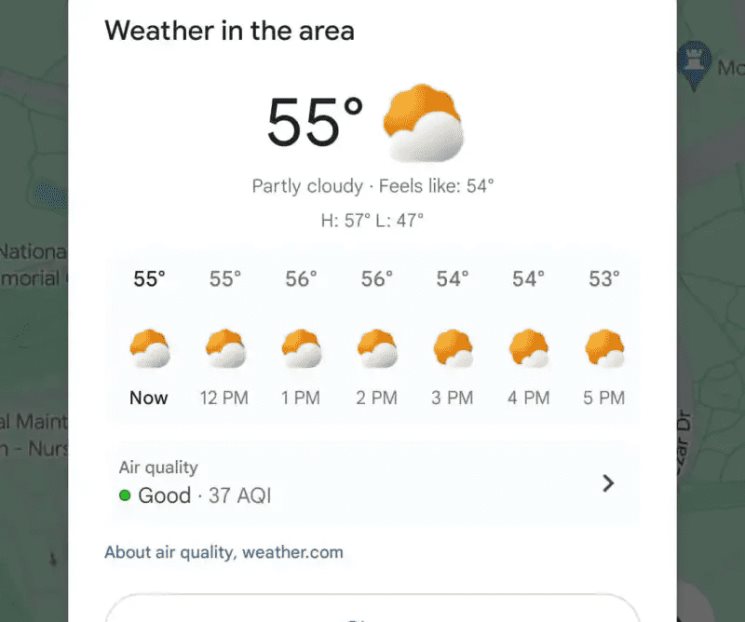 Google Maps ya muestra el pronóstico del clima en Android