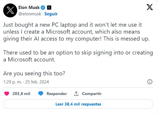 Elon Musk no pudo utilizar Windows 11 y se enfadó con Microsoft