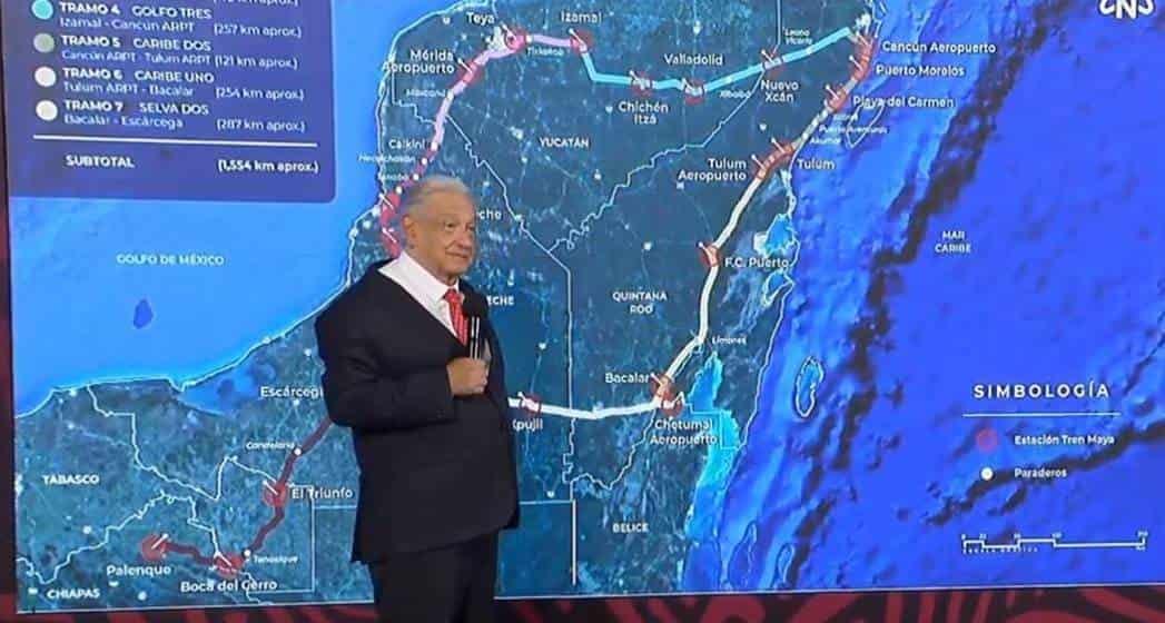 AMLO anuncia puente atirantado en tramo 5 del Tren Maya