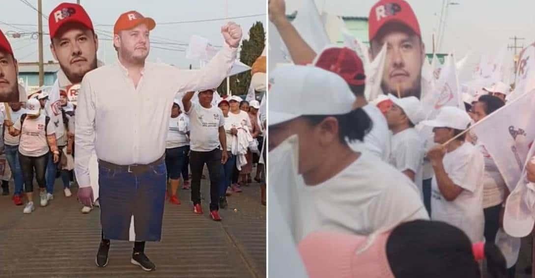Candidato en Chiapas hace campaña solo con fotos gigantes