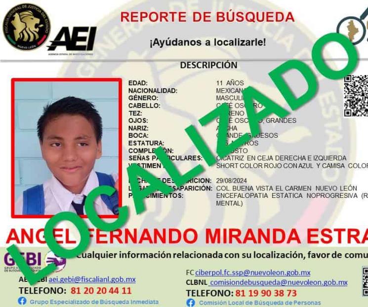 Localizan con vida a niño desaparecido